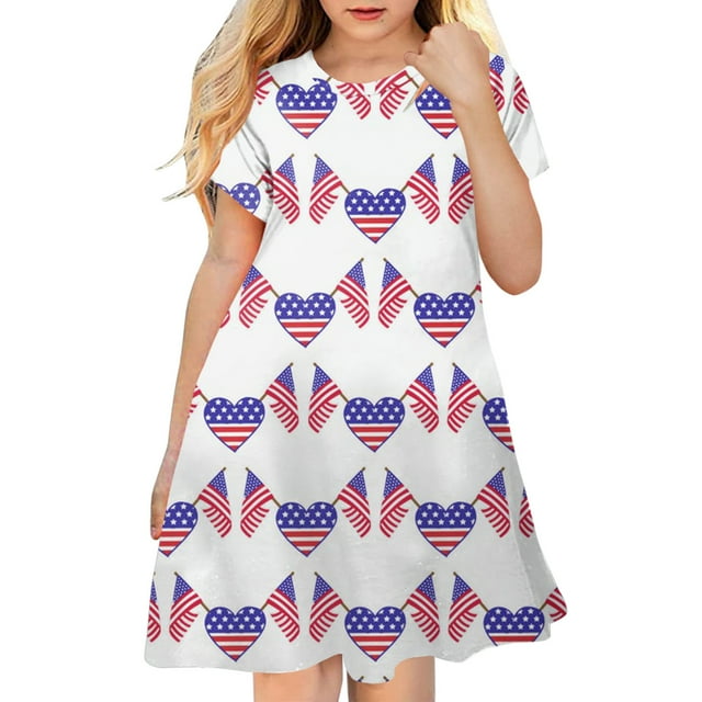 Toddler Dresses Girls Trendy Summer Round Neck Independent Day Star ...