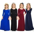 thumbnail image 1 of Toddler Dresses Kids Long Sleeve Solid A Line Long Dress Girls Dress Wine 6-7 Years, 1 of 6