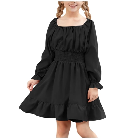 Toddler Dresses Little Girls Long Sleeve Ruffle Holiday Party Dress Black 8-9Years