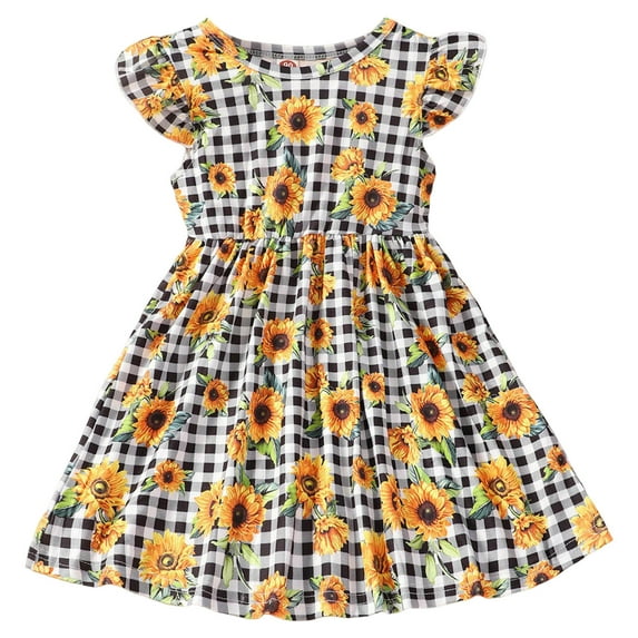 Toddler Dresses Sizes 2-3 Years A-Line Fly Sleeve Floral Prints Dance Party Fit & Flare Adorable Daily Colorful Lightweight Delicate Yellow Sundress