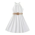 thumbnail image 1 of Toddler Dresses Sizes 9-10 Years Solid Color Hanging Neck Waist Collection Princess Fashion Outwear A Line White Sundress, 1 of 7