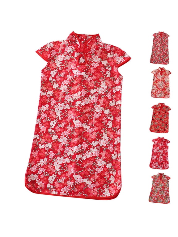 Toddler Dresses Summer Cheongsam Qipao Chinese Style Stand Collar Princess Dress Girls Summer Dress RD4 3-4 Years