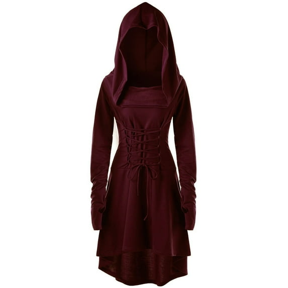 Toddler Dresses Hooded Robe Lace Up Vintage Pullover High Low Long Hoodie Dress Cloak For Big Girls Red Party Dress For Kid 17 Years-18 Years