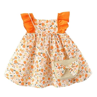 Toddler Dresses for Girls Floral Print Fly Sleeve Square Collar Princess Beach Bag Ruffles Summer Set Quick Drying Kid Dress Girl Sundress 2-3 T