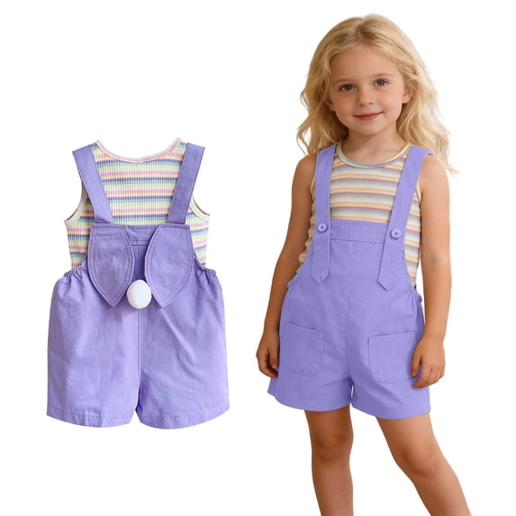Toddler Easter Outfit Girls Sleeveless Striped Tank Top and Overalls 2 Peice Summer Outfit Set Dress up Party Outfit 3-4 Years Girls Outfits