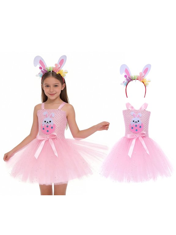 Toddler Easter Outfit Girls Sleeveless Tutu Tulle Dresses and Headband Set Dress up Performance Dancewear 2-3 Years Girls Clothes