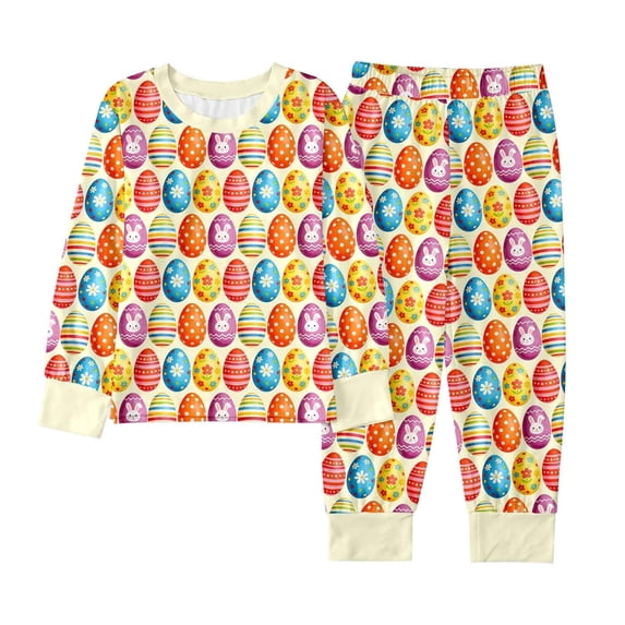 Toddler Easter Pajamas Kids Crewneck Soft Comfort Long Sleeve Top Pants Easter Bunny Pjs For Girls Size 3-4 Years