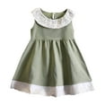 thumbnail image 1 of Toddler Elegant Dress Toddler Girl Short Sleeve Collar Dresses Casual Spring Summer Easter Lace Smocked A-Line Sleeveless Sundress New Green 9T, 1 of 3