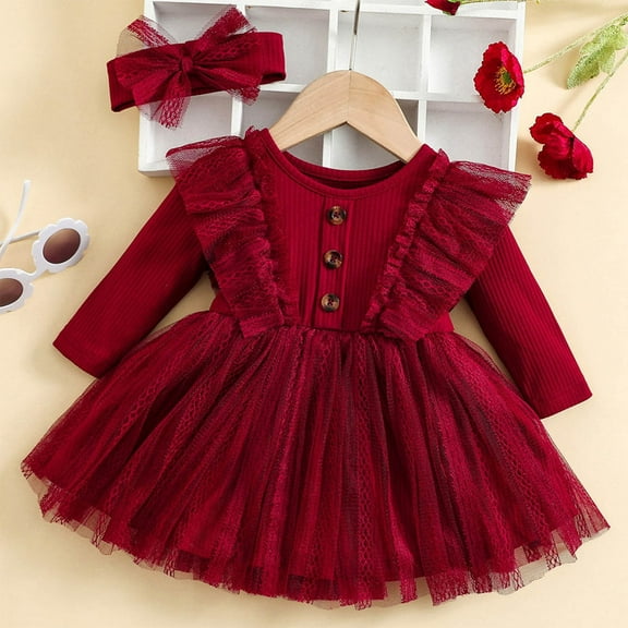 Toddler Fall Dress Red Long Sleeve Fall Winter Clothes for Girls Christmas Outfit 18-24M