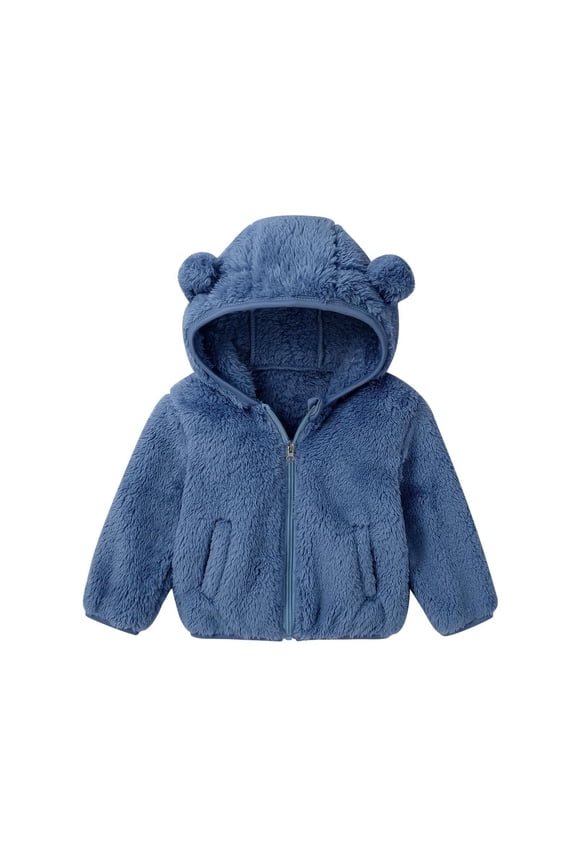 Toddler Fall Hoodies Casual Cute Bear Ear Full Zip Fleece Jackets Casual Long Sleeve Solid Color Hooded Pullover with Pockets Loose Fit Warm Outdoor Trendy Unisex Wear Age 0.5-4 Y