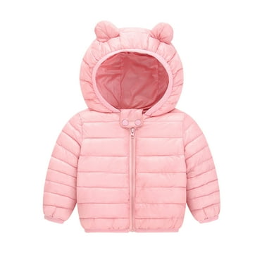 Toddler Fall Jacket Cute Bear Hooded Jacket Windproof Down Jacket for Baby Girls Winter Warm Outerwear 6-12 Months Warm Thick Clothes
