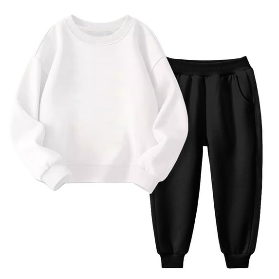 Toddler Boys Casual Outfit Sets Kids Boy Clothes Unisex Solid Sweatsuit Long Sleeve Warm Pullover Tops Pants Set Outfits For 8-9 Years