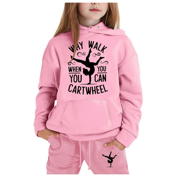 Toddler Fall Outfits Girls Girls Cartwheel Athletic Joggers Sweatsuit Letter Print Long Sleeve Hoodie Toddler Girls Clothes Pink 2 Years-3 Years