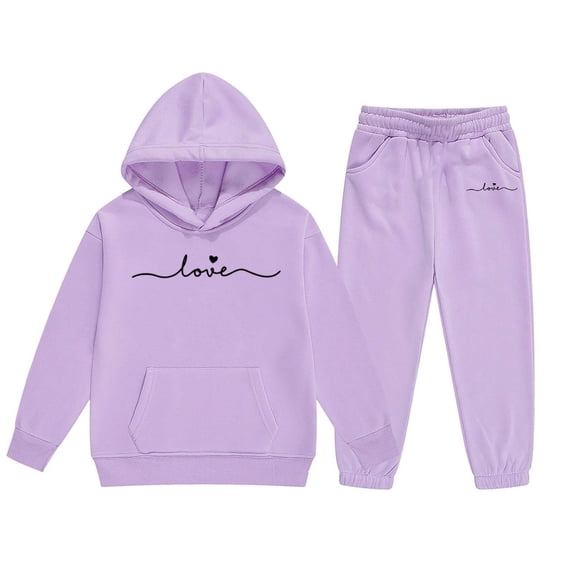Toddler Fall Outfits For Girls ,Girls Hoodie and Joggers Set Stylish Winter Outfit Comfy Casual Kids Clothes for Toddler,Purple,16