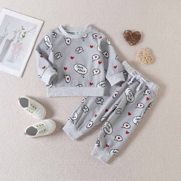 Toddler Fall Outfits Girls Girls Sweatsuit Set Letter Print Hoodie Pants 2 Piece Outfit Daily Wear Fall Baby Girl Clothes Grey 0 Months-6 Months
