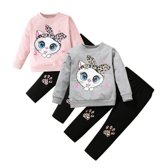 Toddler Fall Outfits Girls Toddler Kids Sweatpants Set Cartoon Animals Leopard Print Pants Pants 2Pcs Set Toddler Girl Clothes Pink 3 Years-4 Years