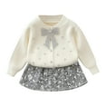 thumbnail image 1 of Toddler Fall Outfits for Girls Cute Knitted Rhinestone Cardigan Sweater and Skirt Two-Piece Set Kids Clothes Girls 1-8 Years, 1 of 6