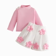 Toddler Fall Winter Baby Girl Clothes 2 Piece Set Cute Print Rufle Shirt Top and Pants Outfit for Baby Kids Toddler Girls Adorable Outfits,18-24 Months,Pink