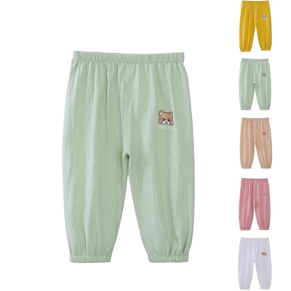 Toddler Fall/Winter Straight Leg Trousers Toddler Girls Casual Lightweight Cotton Linen Mosquito Proof Lantern 7/8th Pants, 1-2 Years