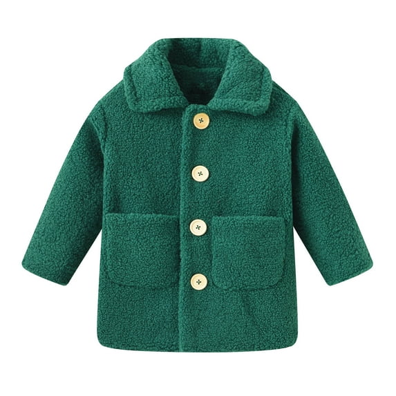 Toddler Faux Sherpa Jacket Girl Teddy Long Sleeve Button Down Winter Warm Coat Collar Cute Kids Outwear Clothes Green 8 Years