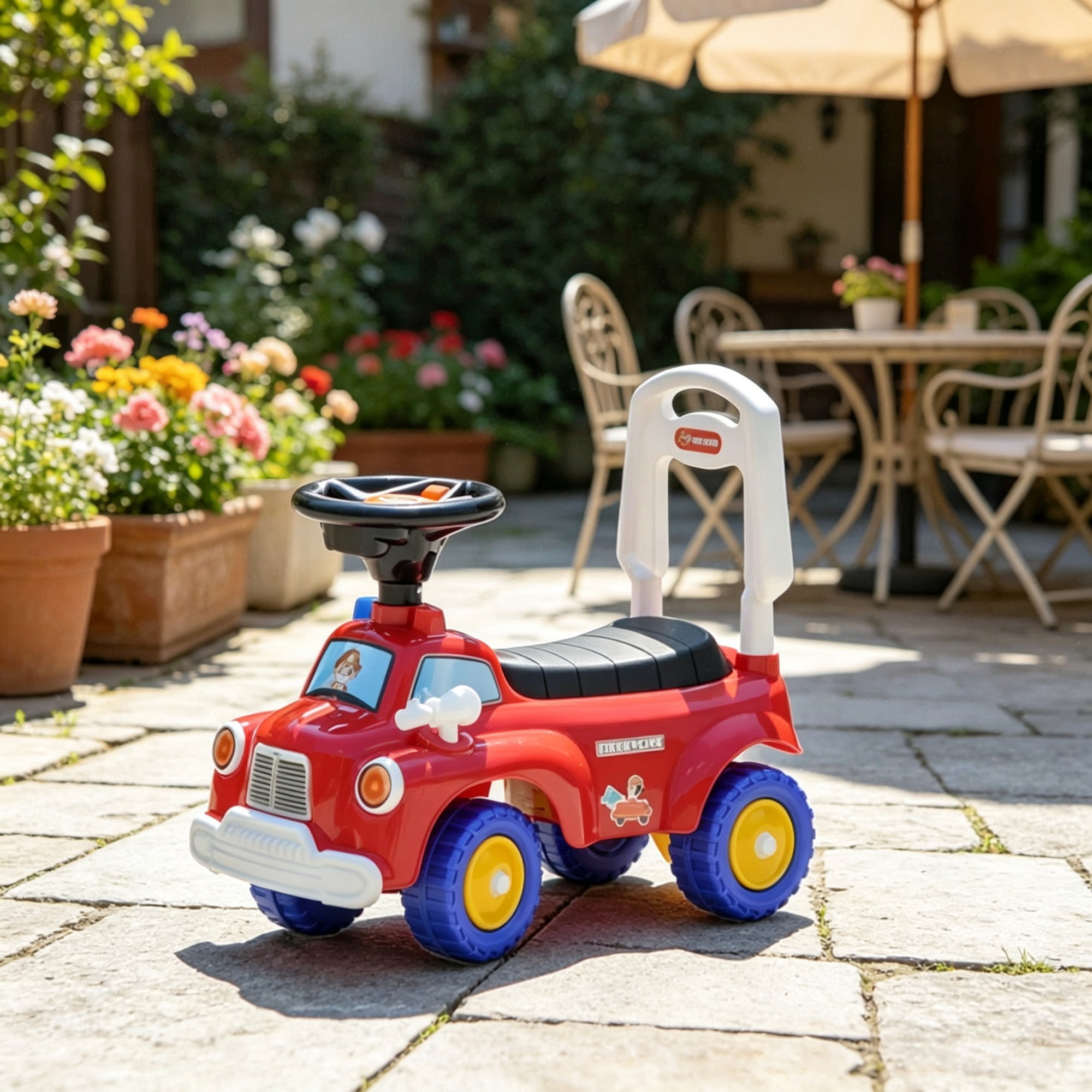 Toddler Fire Truck Ride-On Toy, Music, Horn & Under-Seat Storage for Kids 18-36 Months, Red