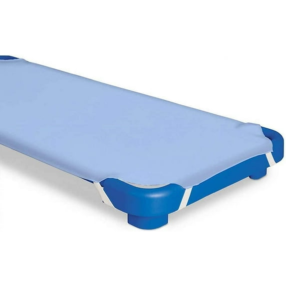 Toddler Fitted Sheet for Daycare/Preschool Cot Beds - 100% Cotton Elastic Sheets for Toddler Beds, 400 TC, Children’s Naptime Cot Sheet for Mats - Light Blue Solid ( 23"W x 47"L ) - ( Pack of 12 ).