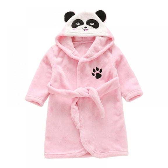 Toddler Flannel Hooded Robes Sleepwear Kids Cute Animal Cartoon Bathrobe Bath Towel Wrap 1-6Y