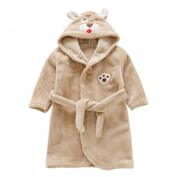 Toddler Flannel Hooded Robes Sleepwear Kids Cute Animal Cartoon Bathrobe Bath Towel Wrap 1-6Y
