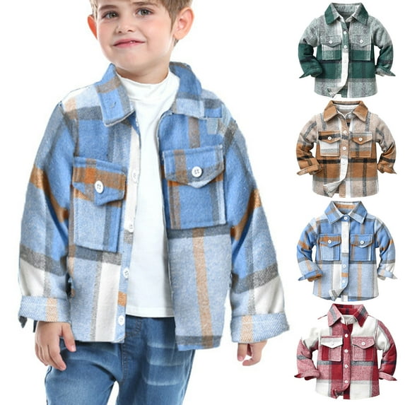 Toddler Flannel Shirt Jacket Plaid Long Sleeve Lapel Button Down Shacket Jacket Little Kids Boys Girls Shirts Coats Christmas Casual Fall Coat