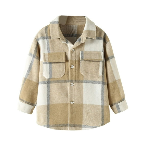 Toddler Flannel Shirt Jacket Plaid Long Sleeve Lapel Button Down Shacket Kids Boys Girls Shirts Coats Fall Tops