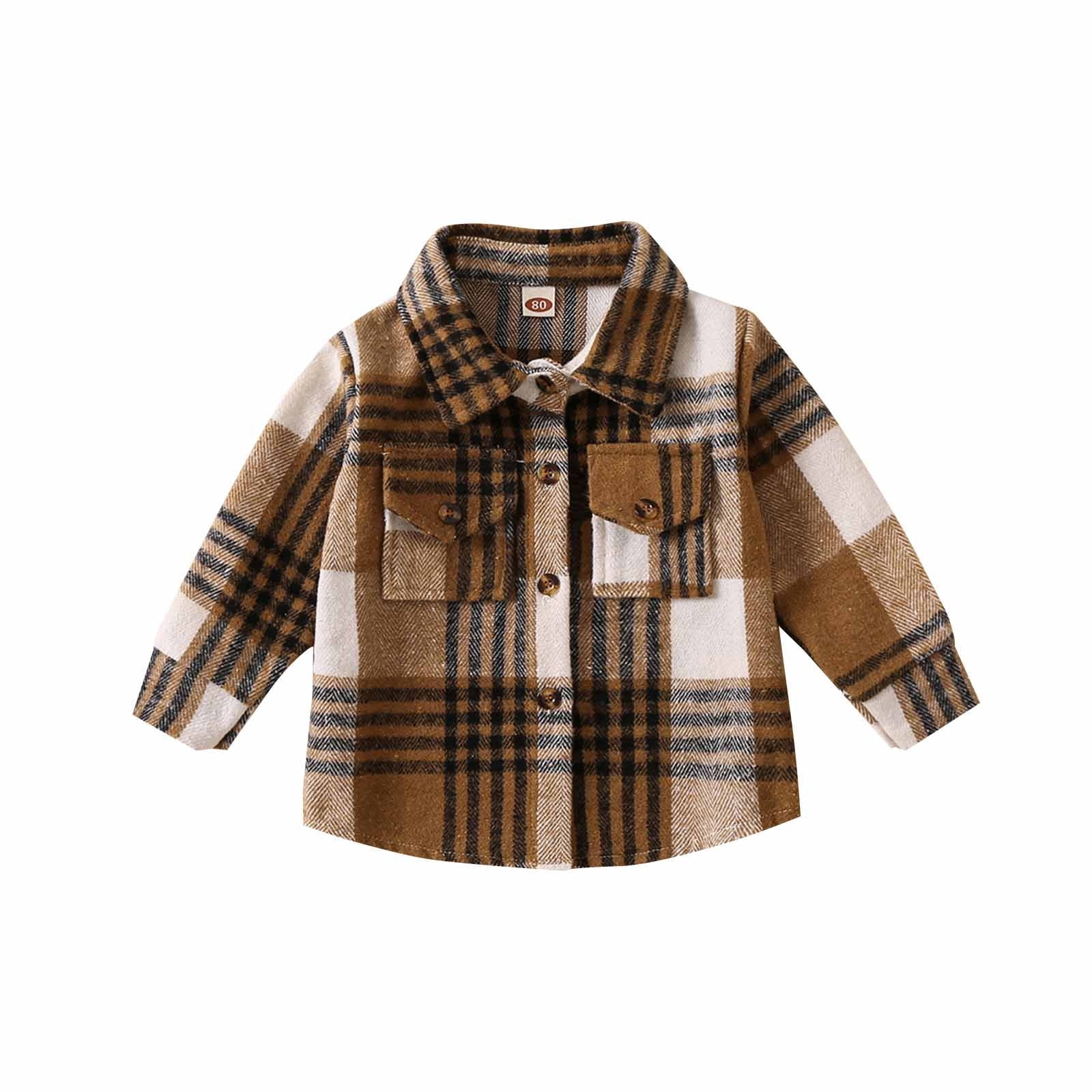 Toddler Flannel Shirt Jacket Plaid Long Sleeve Lapel Button Down