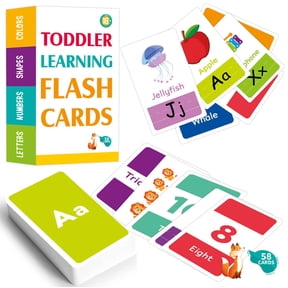 Toddler Flash Cards, Set of 58 Alphabet, Letters, Colors, Shapes and Numbers, Baby Learning Cards, Educational, Preschool, Toddler Flashcards, Double-Sided, for Toddlers 1-4 Years