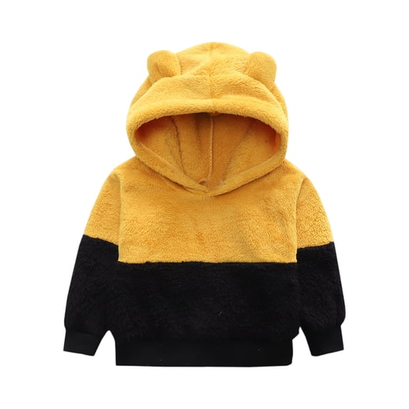Toddler Fleece Hoodie with Bear Ear Design Soft Plush Pullover Sweatshirt for Boys and Girls Winter Warm Outfit