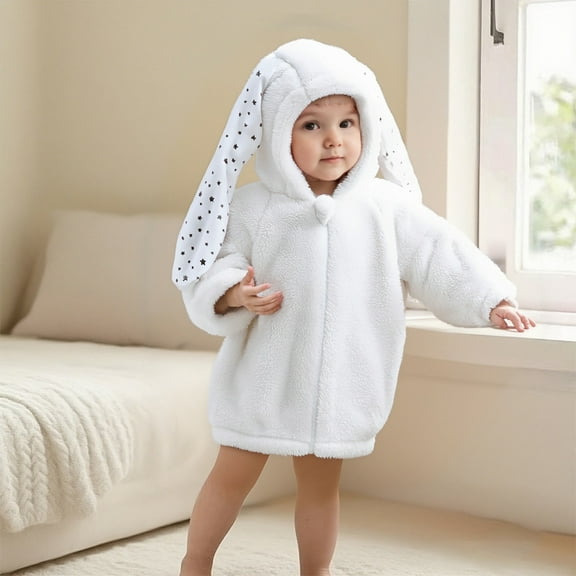 Toddler Fleece Jacket Girls Cute Ear Hooded Zip Up Long Sleeve Fuzzy Jacket Jacket for Toddler Girls 3-4 Years