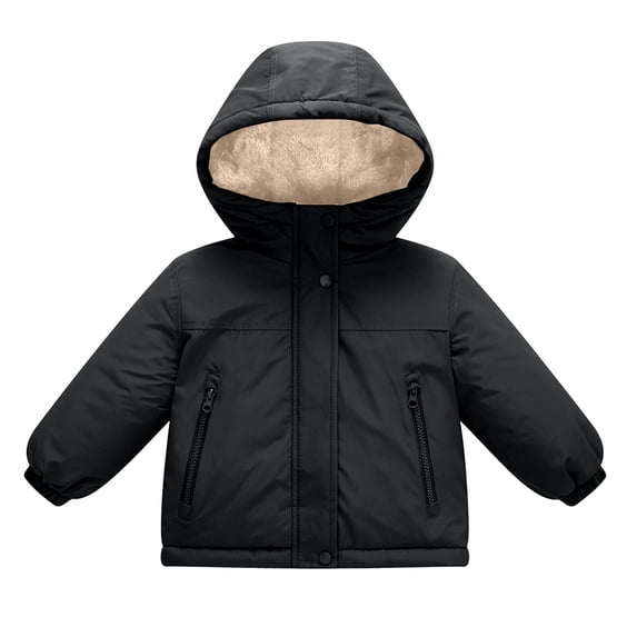 Toddler Fleece Jacket, Hooded Thickened Warm Coat, Cute Winter Outerwear For Fall Winter(Black/18 Months)
