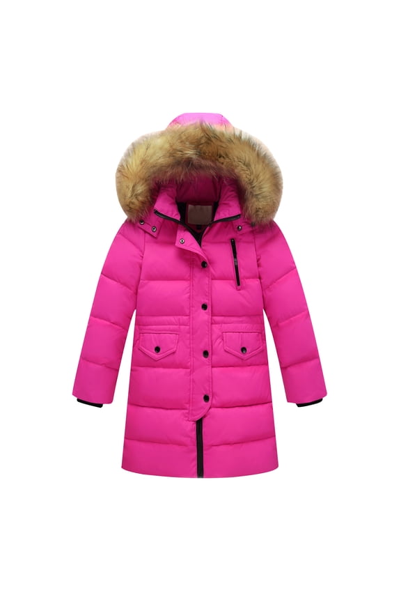 Toddler Fleece Jacket Kids Girls Boys Winter Warm Thick Hooded Down Coat Down Jacket Padded Overcoat New Fall Jackets Winter Outerwear Pinky 130