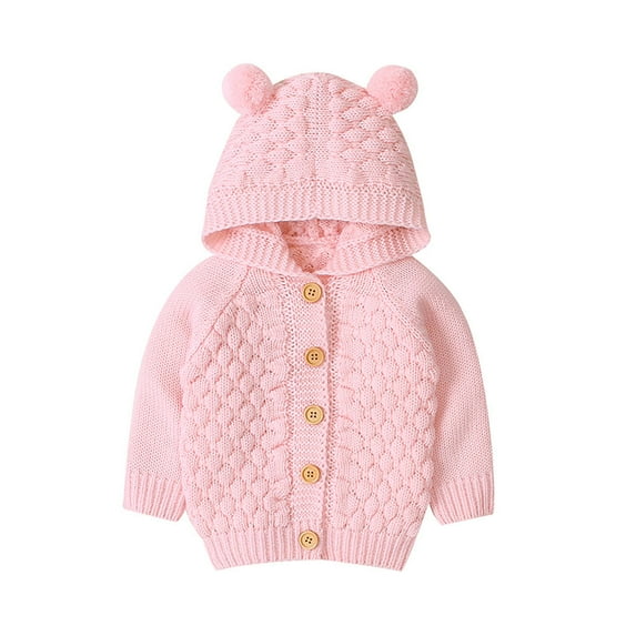 Toddler Fleece Jacket Newborn Infant Baby Girl Boy Winter Jacket Warm Coat Knit Outwear Hooded Sweater New Fall Jackets Winter Outerwear Pinks 66