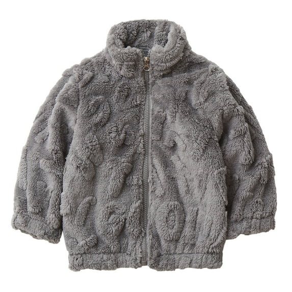 Toddler Fleece Jacket Round Neck Long Sleeve Zip up Solid Color Winter Thick Warm Coat Outwear Gray 3 Years