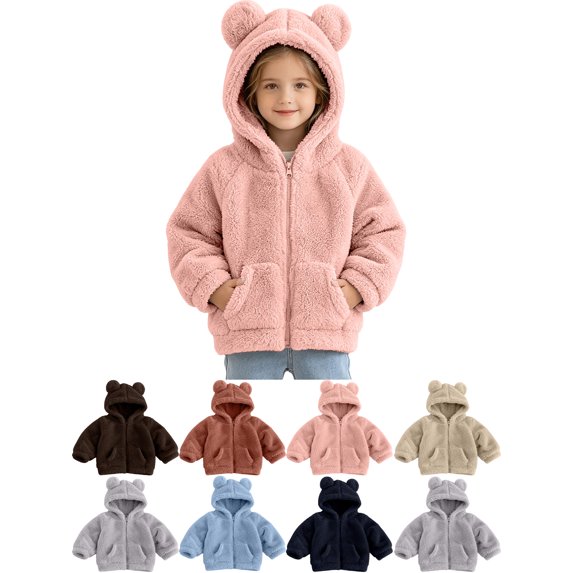 Toddler Fleece Jacket, Super Cute Bear Ear Hooded Zip‑Up Coat with Pockets, Soft Warm Unisex Kids Outerwear for Boys Girls