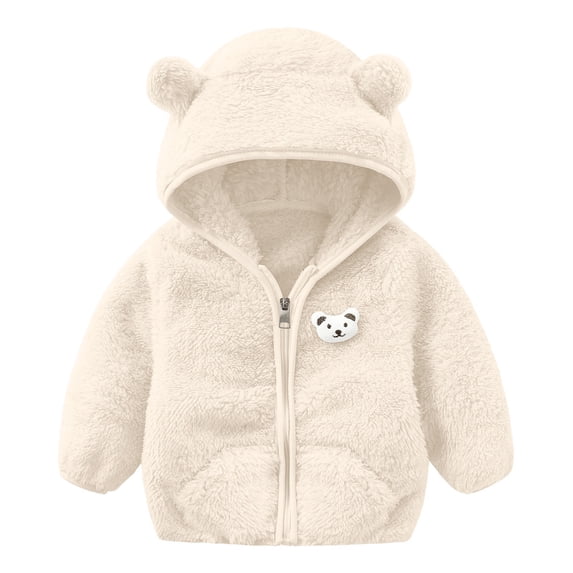 Toddler Girl Fleece Jacket with Bear Ear Hooded Zipper Long Sleeve Thick Warm Outerwear 18-24 Months Girl Clothes Winter