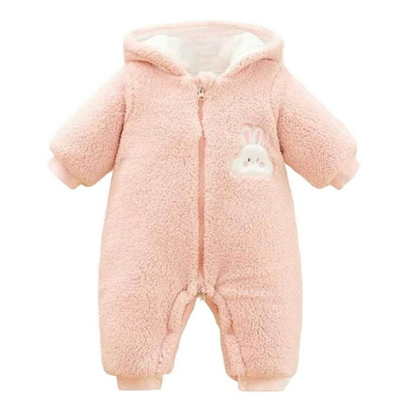 Toddler Jumpsuit Pink Onesies Long Sleeve Button down Hooded Jumpsuit Romper with Bear Ears Warm Baby Boy Clothes Baby Gifts 6-12 Months