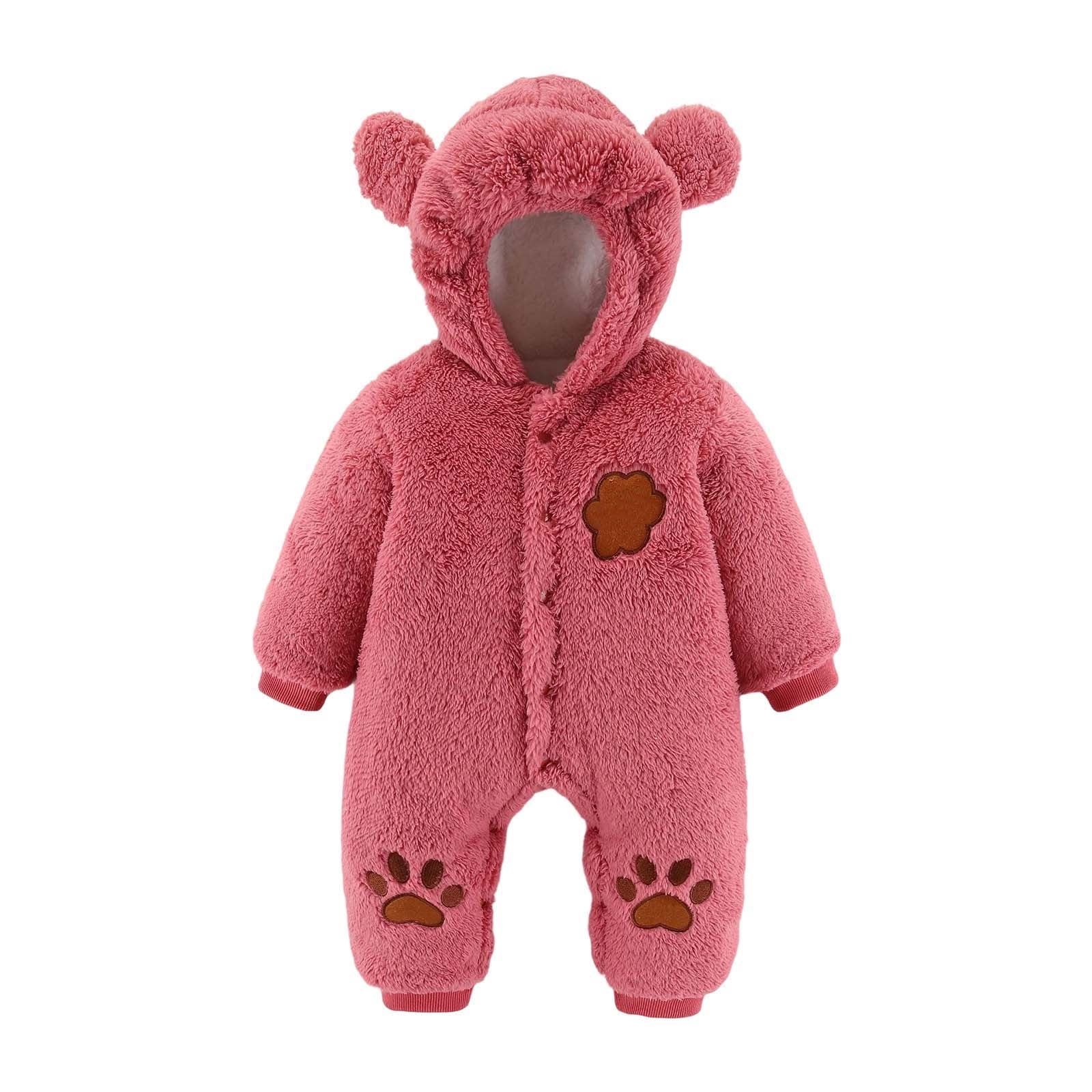 Toddler Jumpsuit Red Baby Onesie Long Sleeve Button down Bear Ear Hooded Romper Snowsuit Cute Baby Boy Clothes 10-12 months