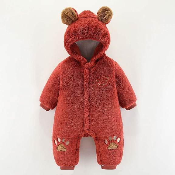 Toddler Jumpsuit Red Onesie Baby Long Sleeve Thermal Jumpsuit Bear Ears Hooded Baby Snow Suit Baby Girl Winter Clothes 0-3 Months