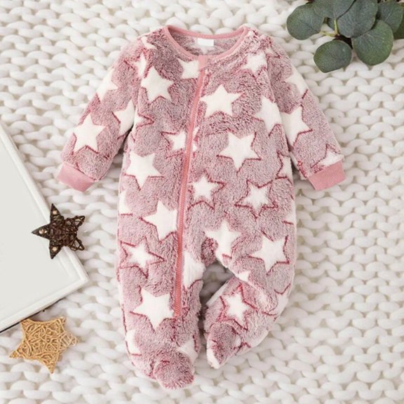 Toddler Jumpsuit Star Onesie Baby Girl Long Sleeve Zipper Romper Baby Snow Suit Baby Boy Winter Clothes 6-9 Months