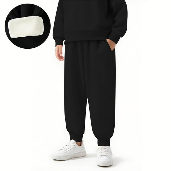 Toddler Fleece Lined Jogger Pants Travel Winter Elastic Waist Pull On Joggers Sweatpants with Pocket