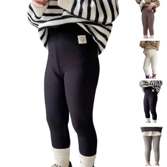 Toddler Fleece Lined Leggings: Soft Plain Basic Full Length Stretchy Footless Leggings Warm Winter Tights 2025,Black 5-6 Years