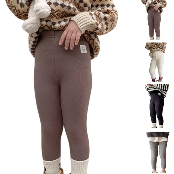 Toddler Fleece Lined Leggings: Soft Plain Basic Full Length Stretchy Footless Leggings Warm Winter Tights 2025,Coffee 3-4 Years