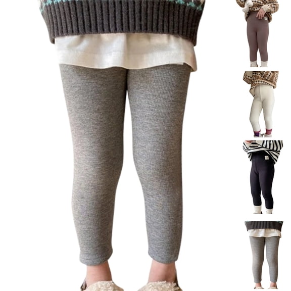 Toddler Fleece Lined Leggings: Soft Plain Basic Full Length Stretchy Footless Leggings Warm Winter Tights 2025,Gray 18-24 Months