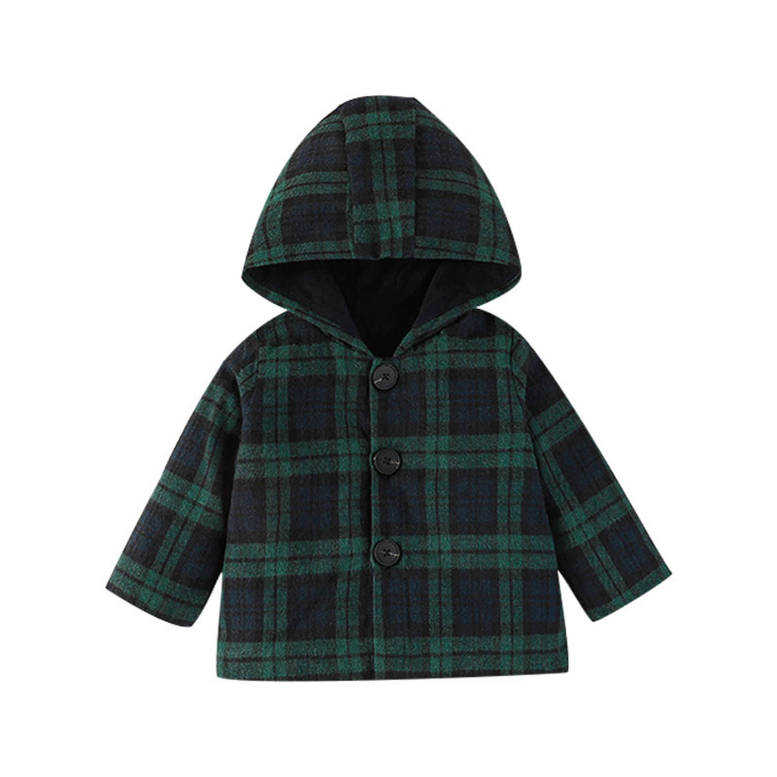Toddler Fleece Lined Warm Shirt Jacket Autumn Winter Thick Fashion Plaid Long Sleeve Button Belt Hooded Jacket Girls' Casual Hoodie Wool Trench Coat - image 1 of 8