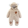 thumbnail image 1 of Toddler Onesie Khaki Onesie Baby Girl Long Sleeve Button down Jumpsuit Romper Bear Ears Hooded Baby Snow Suit Baby Boy Winter Clothes 4-6 months, 1 of 3